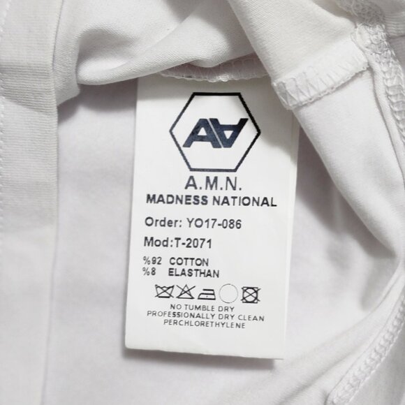 Madness National Womens White with Black & Gold Bead Lettering Detail Top Size M - Picture 3 of 6